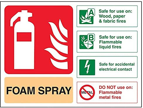 V Safety 11024AL-R Foam Spray Id Electrical Safe Fire Extinguisher Sign - Landscape - 150mm x 100mm - 1mm Rigid Plastic, Beige/Black/Green/Red