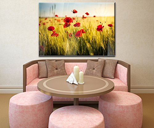 wandmotiv24 Wandbild Kornfeld mit Mohnblumen Acrylglas - XL - 120x84cm (BxH) Wand-Bilder XXL, Dekoration Wohnung modern, Wanddeko groß für Wohnzimmer WB0398