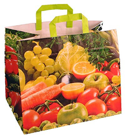 250 Papiertragetaschen Papiertüten Tragetaschen Papier 90g/m² 32+22x27cm Neutralmotiv Vitale Obst & Gemüse