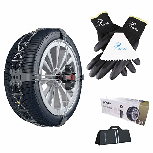 BB-EP Schneeketten Winter-Set - K-Summit mit hochwertigen Handschuhen und Eiskratzer - Zugelassen für Skoda Octavia | Octavia Wagon (ab Baujahr 2017) mit der Reifengröße 205/55 R16 6J
