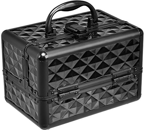 COSTWAY Beauty Case Schminkkoffer Kosmetikkoffer, Schmuckkoffer 23 x 15 x 18cm, Friseurkoffer mit Spiegel, Multikoffer Damen (Schwarz)