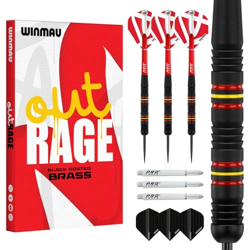WINMAU Outrage 23 gram mässingsstål spets dartpilar set med prism alfa flyg och prismakt axlar (stjälkar)
