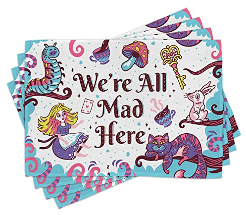 ABAKUHAUS Alice au Pays des Merveilles Set da tavola, Alice au Pays des Merveilles, Decorazione della tavola in tessuto lavabile Impression Numérique, Bleu Violet Rose