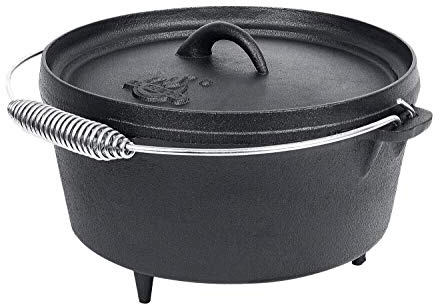 Dutch Oven von EL Fuego® neues Modell, inkl. Deckelheber/Schürhaken, mit Transportbügel, Schmortopf, Feuertopf, Topf, Grill, Camping, AY 462