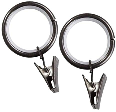 Sento Gardinenringe mit Klammern Leise Rutenringe Für 19mm Stangen Schwarz Glanz 18x