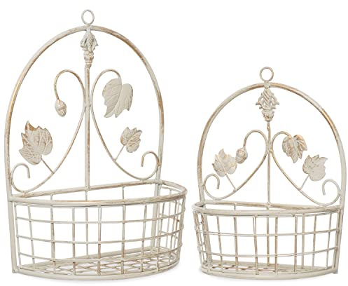 Moritz Pflanzkorb 2er Set zum Aufhängen antik weiß aus Metall Hängekorb Pflanztopf Blumentopf Wandkorb für Indoor/Outdoor