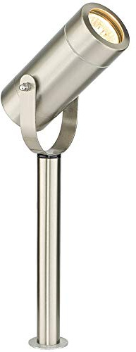 310mm - IP44 Outdoor Rated Ground Spike Lamp - Wall & Sign Accent Spot Light - GU10 Bulb Required - Brushed Steel & Clear Glass – Dimmable & LED Compatible – Garden Lawn/Floor Lighting