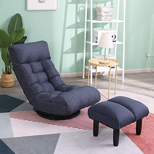 Henf Floor Gaming Chair with footrest, 360 Degree Swivel Sofa Reclining Chair Lazy Sofa Tatami Leisure Sofa, Adjustable 3-Position Floor Chair Folding Sofa Lounger, Navy Blue