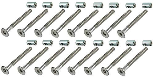 16 x HMH-Shop Bettschraube M6 x 70 mm + Quermutter M6 Bettbeschlag Innensechskant
