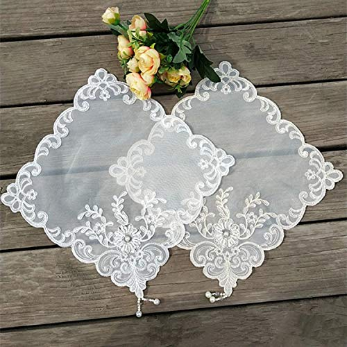 Yulakes 2 Stück weiße Tüll Spitze Stickerei Tisch Tischset ，Handarbeit Tüll Geklöppelt Spitzendeckchen Placemat Tüll ，Spitzendeckchen Häkeldeckchen Tischdecke 27cm