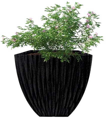 GEEZY Large Square Flower Pot – Durable Plastic, Lightweight for Indoor & Outdoor Use, Ideal Plant Tub for Garden Pots, 39x39x42 cm, Elegant Charcoal Design, Grey Lotus