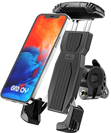 Grefay Cykel Mobiltelefonhållare, Anti-Shake Snabbkoppling Rostfritt Stål Motorcykel Cykel Universal Mobiltelefonhållare med 360 Vridningar för 4,7–6,9 Tums Smartphone (Svart)