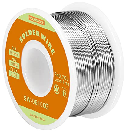 TOWOT Alambre de soldadura sin plomo, Alambre de Soldadura Sin Plomo con Núcleo de Colofonia(Sn99.3% Cu0.7%/0.6mm,100g)