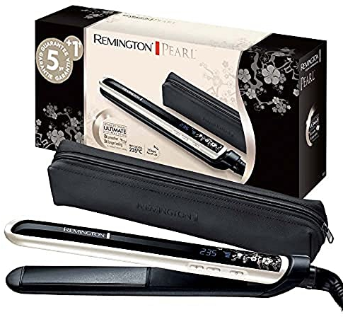 Remington Piastra Per Capelli, Professionale, Rivestimento In Ceramica Doppio infusa di perla, Piastre strette e lunghe 110 mm, 150-235°, Riscaldamento rapido, Pearl, S9501