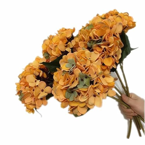 Lot de 5 branches d'hortensia artificielles de couleur rétro pour centre de table de mariage, maison, fête, composition florale (orange)