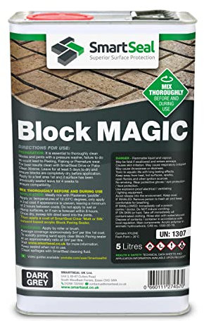 Smartseal ‘Block Magic' – A Re-Colouring Block Paving Sealer. Superior to a Concrete Paint - Transform Old Block Paved Drives or Patios - Easy to Apply (Dark Grey, 5 Litre)