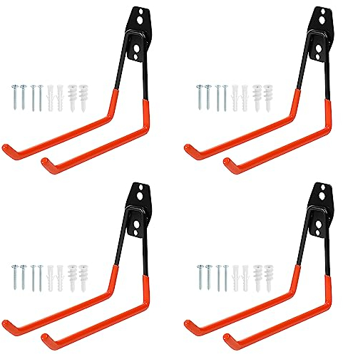 Fippy 4 Stück Wandhaken Garage Schwerlast Garagenhaken Wandhaken Gummiert Garagenhaken Garage Wand Haken für Leiter Geräte Werkzeuge Stuhl Schlauch Fahrrädern (orange)