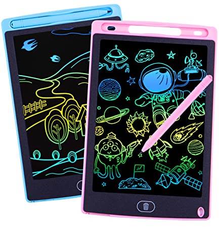 Lot 2 Table Tablette Dessin Enfants,8.5 Pouces Tablette Dessin LCD Magique,Doodle Pad avec Bouton D'effacement,Jouets pour Filles Garçons Bleu+Rose