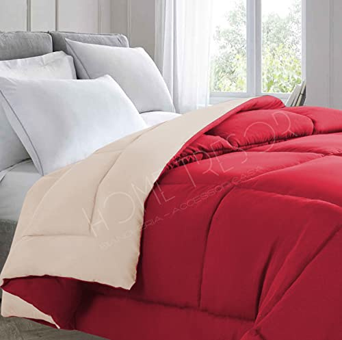Home Tresor - Piumone Invernale Pesante Una Piazza e Mezza cm. 220x260 | Trapunta Piumino Letto alla Francese Calda e Morbida Microfibra 350gr/mq Tinta Unita Double Face (Bordeaux/Panna)