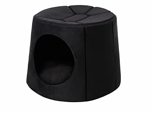 DOGGY Hundehöhle Hundebett Katzenbett Hundehütte Haustierbett Hundehaus Hundeliegen Hundesofa Korb Sofa Hundekissen Schlafplatz, Schwarz, 2: ∅70 x 53 cm