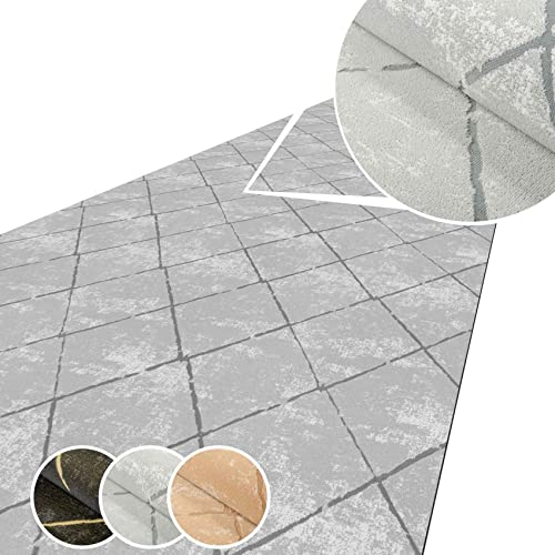 ANRO Teppich Läufer Küchenteppich Küchenläufer Flur Läufer Küche rutschfest anpassbar Weich Velours Grau 300x120cm