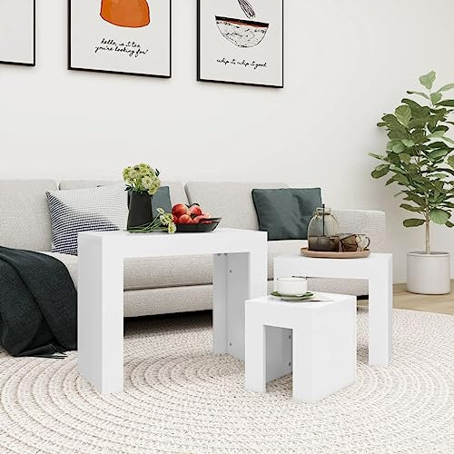 Higsose Satztische 3-TLG. Weiß Holzwerkstoff 61x30x50 cm Beistelltisch Couchtisch mit Stauraum Wohnzimmertisch Sofatisch Telefontisch Robust & Langlebig für Wohnzimmer Schlafzimmer Stilvoller Stil