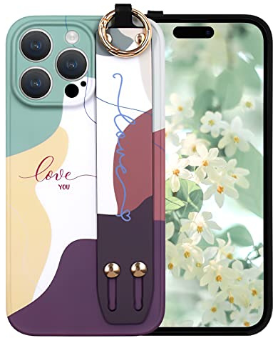 YEPO For iPhone 14 Pro Max Case Women Wrist Strap Design, Wrist Strap Kickstand IMD Soft TPU Shockproof Protective Phone Cases Cover for iPhone 14 Pro Max Girls Women
