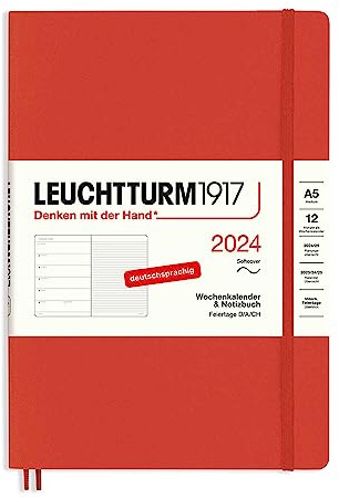 LEUCHTTURM1917 367767 Veckokalender och anteckningsbok medium (A5) 2024, softcover, räv röd, tyska, 12 månader