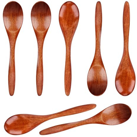 7 Pezzi Cucchiaini di Legno Piccoli, 14,5cm Lisci Cucchiai di Legno per Mangiare Cucchiaio di Miele Cucchiaino di Legno per Caffè Cucina Mescolare per Uso Quotidiano