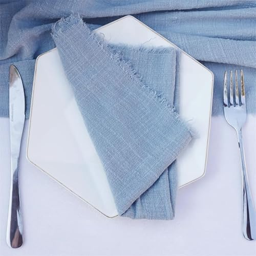 PTNKUIIY 12 Stück Stoffservietten, Musselin Geschirrtücher Tischdekoration Servietten Hochzeit Geburtstag Leinenservietten Perfekt für Partys, Zuhause, Cafés Restaurants und Hotels -42x42cm,Blau
