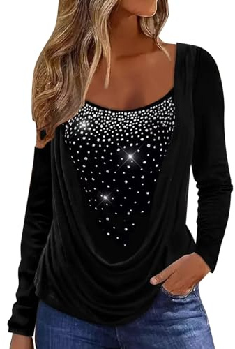 Fulidngzg Glitzer Oberteile Damen Party Elegant Silvester Outfit Herbst Winter Große Größen Bluse Festliche Sexy Casual Pailletten Oberteil