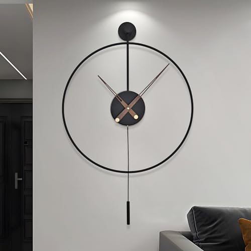 Große moderne Pendel-Wanduhr für Wohnzimmer Küche Büro Schlafzimmer – Minimalistische Design Wanduhren, Batteriebetrieben tickt nicht geräuschloses Uhrwerk runde Metall-Wanduhren, Heimdekoration,60 CM