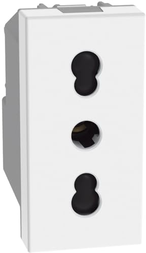 BTICINO MatixGO - Toma de corriente bipaso estándar italiana, 1 módulo, color blanco, SJW4180F, toma bipaso 2P + T, 16 A, 250 V, distancia entre ejes 19 mm y 26 mm