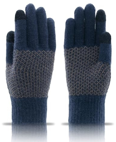 Long Keeper Winter Handschuhe Herren Strickhandschuhe Warme Thermo Touchscreen Gestrickt Fäustlinge Elastisch Outdoor Fahren Radfahren Laufen (Marine Blau)