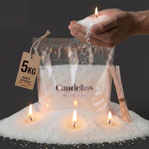 CANDELISS Kit para hacer Velas Perladas original. Perlas de cera para velas de origen vegetal Velas blancas sin parafina No necesita fundir Se adapta a cualquier recipiente (5 kg)