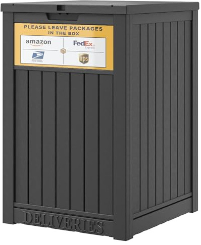 LHBGO Package Delivery Box for Outside with Sign, 48 Gallon Storage with Lockable Secure, Large Double Wall Resin Outdoor Package Delivery Waterproof