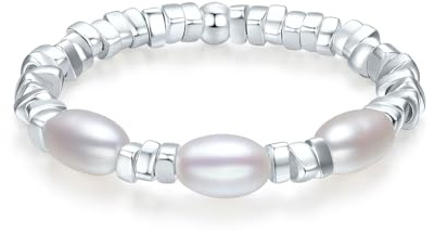 Silber Ring für Damen 925 Perlen Ringe Verstellbar Perlenring Elastischer Damenring Anti-Stress Fingerring Naturstein Silberring Stapelbare Perlenringe Elastisch Spinner Sterlingsilber Schmuck