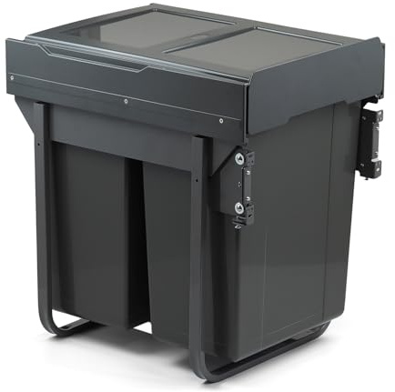 Handle & Home 450mm Kitchen Cupboard Bin Door Fix 2 x 30L Integrated Pull Out Waste Recycling