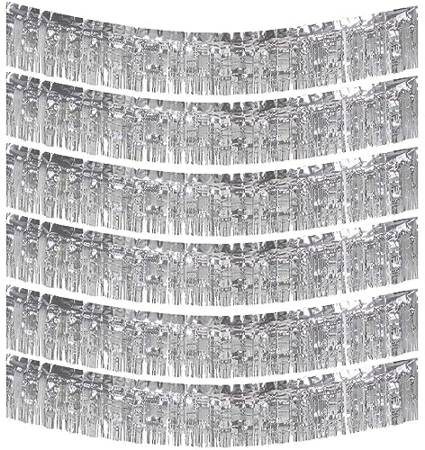 Ainmto 6-Pakete Folie Fringe Girland Metallic Folie Tinsel Fringe Girland Wand Hängende Fringe Banner für Parade Floats, Hochzeit, Weihnachten, Geburtstagsparty Halloween Deko (Silber)
