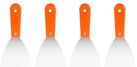 QUARKZMAN 4pz Spatola in Acciaio al Carbonio 4 Raschietto Flessibile Stucco Cartongesso Manico in Plastica per Carta Parati Nastratura Raschiatura Vernice,Arancione