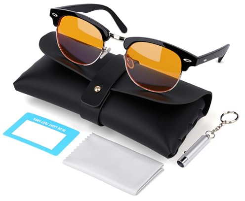 MOSSLIAN Blaue blockierende Brille für Herren und Damen, blaues Licht, Gaming-Brille, Migräne-Brille, blendfrei, Gamer-Brille für Computer-Bildschirm, Fernseher, Handys, Bernstein