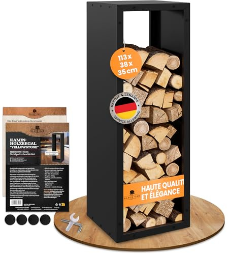 BLACK OAK YELLOWSTONE Étagère à bois de cheminée 113 x 38 x 35 cm Noir – Pour intérieur et extérieur jusqu'à 200 kg – Support en acier inoxydable revêtu par pulvérisation
