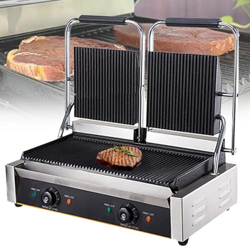 KLYDBMYT Parrilla eléctrica para Carne de 1,8 KW/3,6 KW, Parrilla de Prensa Simple o Doble, sandwichera Comercial para panini, con Ajuste de Temperatura, 813 A-110 V