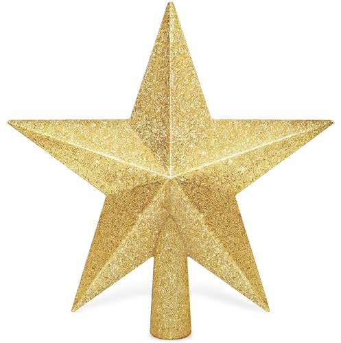 Christmas Tree Star Topper, 8 Gold Xmas Star Tree Decorations, 3D Shatterproof Bethlehem Star Tree Topper Decorations, Waterproof Christmas Tree Topper Decor for Holiday Home Outdoor Ornament