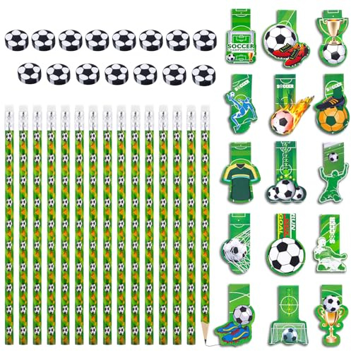 Vyuwast 15 Fußball Magnetische Lesezeichen mit Bleistiften & Radiergummi | Schreibwaren für Jungen Kinder Schule Fussball Mitgebsel & Deko für Fußballfans