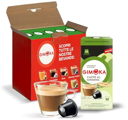 Gimoka Caffè al Ginseng - 50 capsule di alluminio compatibili con sistema Nespresso - (5 confezioni da 10)