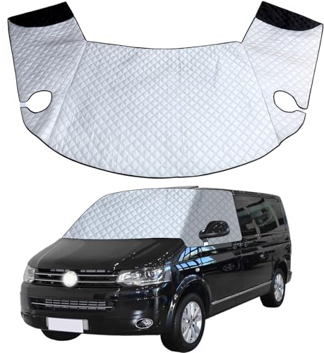 VexNook Windschutzscheibenabdeckung für VW T5 03-15 – Frontscheibenabdeckung Premium 2-lagige Baumwolle mit Magnetunterlage für Ganzjährigen Schutz, UV-Reflexion und gegen Sonne, Schnee und EIS