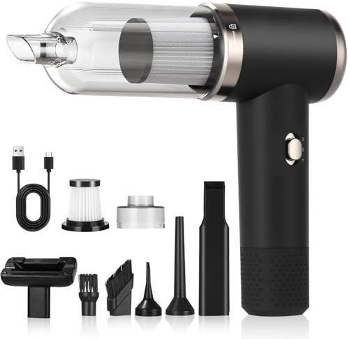 Zaxiva Aspirabriciole Senza Fili, 6500PA Aspirapolvere Auto Portatile, 3 in 1 Mini Aspirapolvere Potente con Filtri HEPA, 90W Ricaricabile Aspirapolvere per Auto Casa Ufficio Peli di Domestici