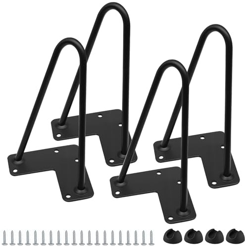 JIEHIN 4 Stück 20cm Haarnadel Tischbeine Schwarz, Metall Möbelfüße Hairpin Legs mit Bodenschoner aus Gummi und Schrauben, Tischbeine Metall Schwarz Haarnadel für DIY Möbel, Sofa