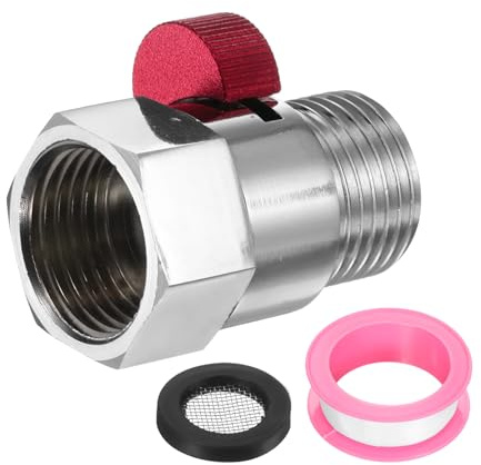 sourcing map G1/2 Female x Male Shower Shut Off Valve, Brass Water Flow Control Valve for Shower Head with Hose Flow Restrictor, Red